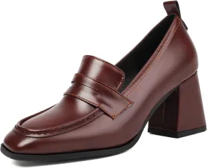 Elbslutt Women Chunky High Heels Square Toe Oxford Loafer Womens Platform Heels Loafers Penny Loafer Business Slip On Dress Dress Work Pumps