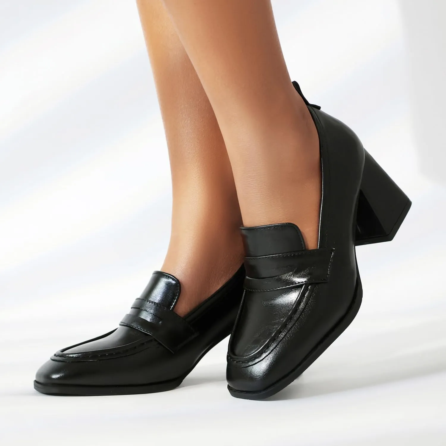 Elbslutt Women Chunky High Heels Square Toe Oxford Loafer Womens Platform Heels Loafers Penny Loafer Business Slip On Dress Dress Work Pumps