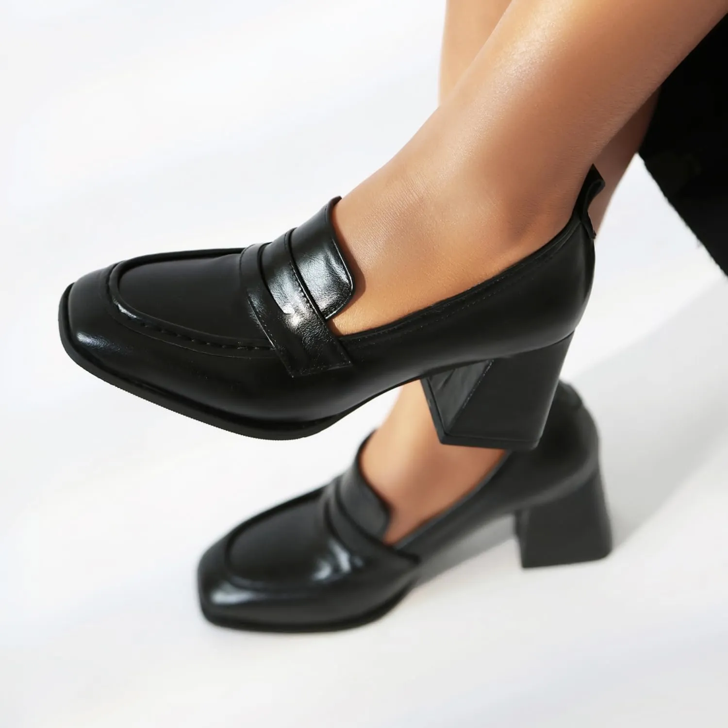 Elbslutt Women Chunky High Heels Square Toe Oxford Loafer Womens Platform Heels Loafers Penny Loafer Business Slip On Dress Dress Work Pumps