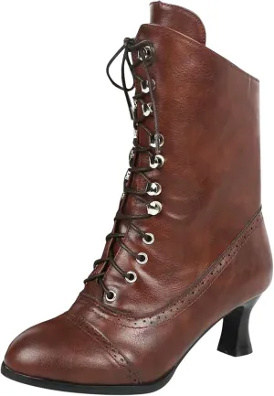 Fall Boots for Women 2023 Cowboy Boots Vintage Knee High Boots Lace Up Boots Chunky Heels Retro Gothic Mid Calf Boots