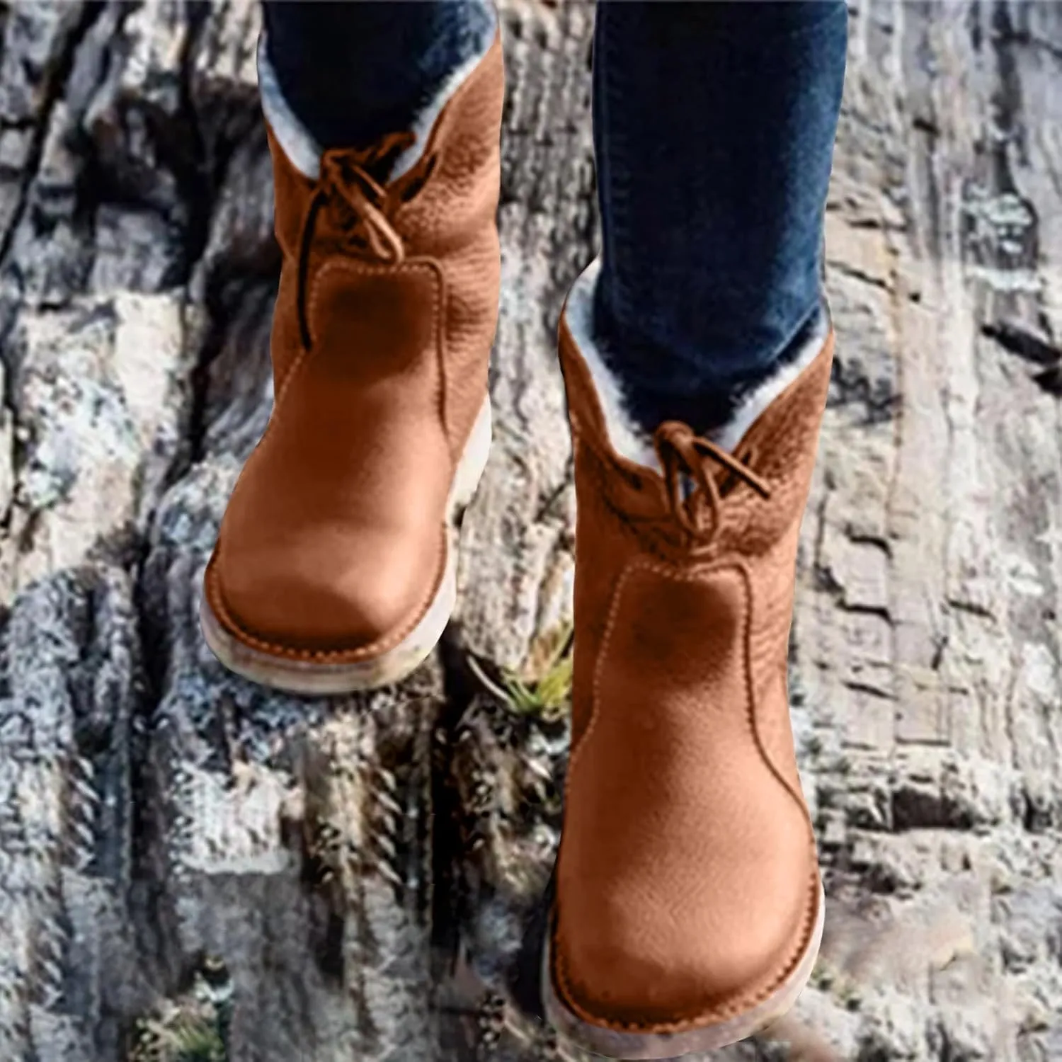 Fall Boots Womens Ankle Booties Slip On Winter Snow Boots Warm Fur Lining Comfortable Fashion Booties