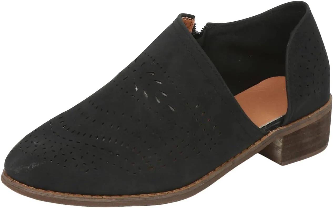 Fall Boots Womens Suede Ankle Boots Low Chunky Stacked Heel Comfy Almond Toe Casual Side V-Cut Slip On Short Boots
