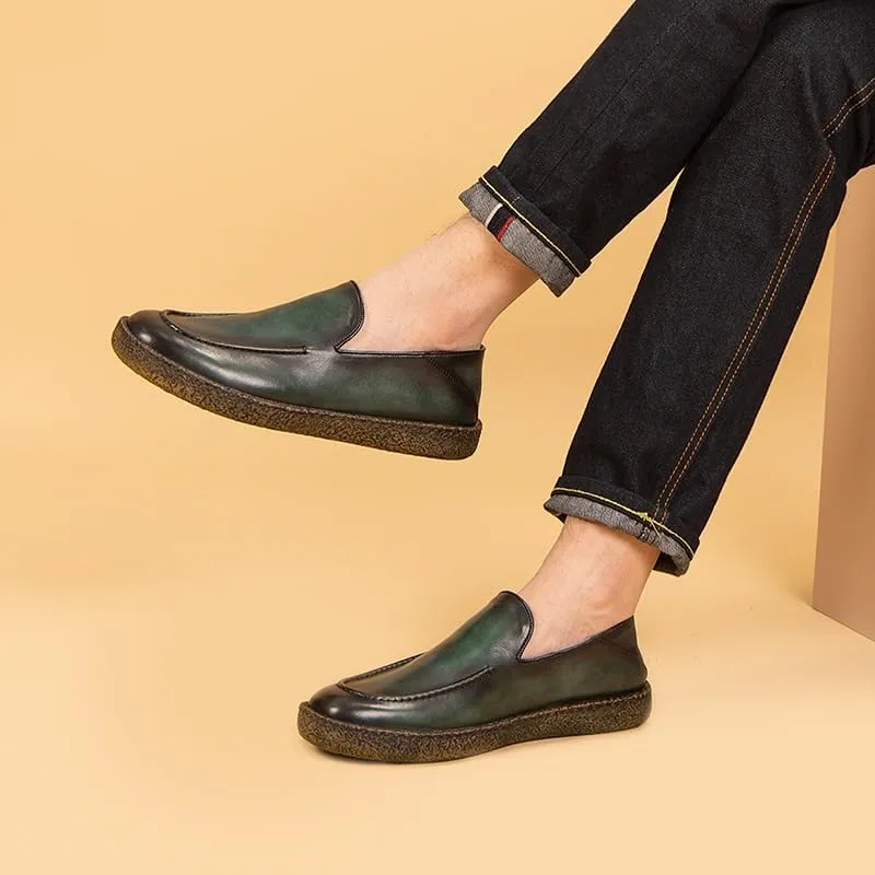 Genuine Leather Men Casual Shoes Slip-on Loafer Handmade Moccasins Driving Shoes Men's Gunner Dress Loafer