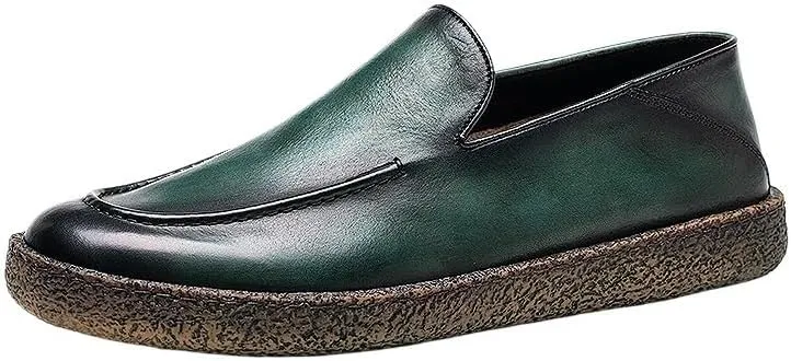 Genuine Leather Men Casual Shoes Slip-on Loafer Handmade Moccasins Driving Shoes Men's Gunner Dress Loafer