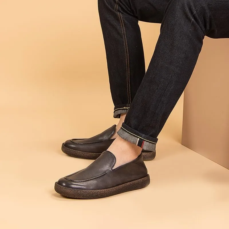 Genuine Leather Men Casual Shoes Slip-on Loafer Handmade Moccasins Driving Shoes Men's Gunner Dress Loafer