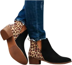 Gibobby Ankle Booties for Women Flat,Hollow Ankle Boots Low Chunky Block Stacked Heel Boots Slip On Pointed Toe Western Shoes