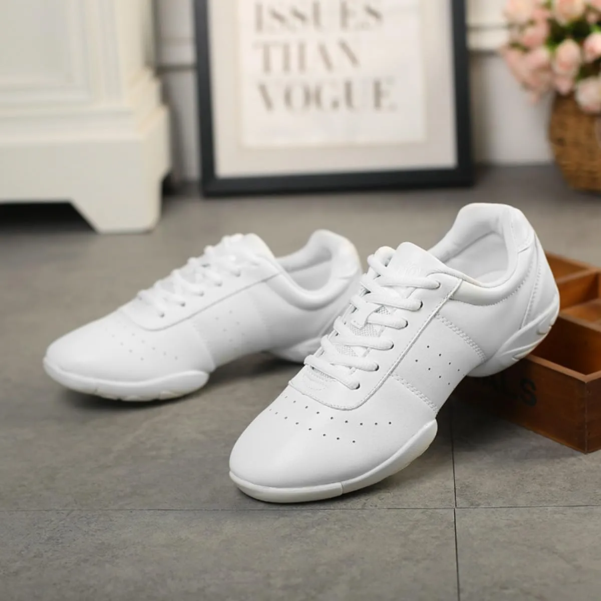 Girl & Youth White Soft Aerobics Shoes Cheerleading Sport Dance Shoes Training Cheer Shoes