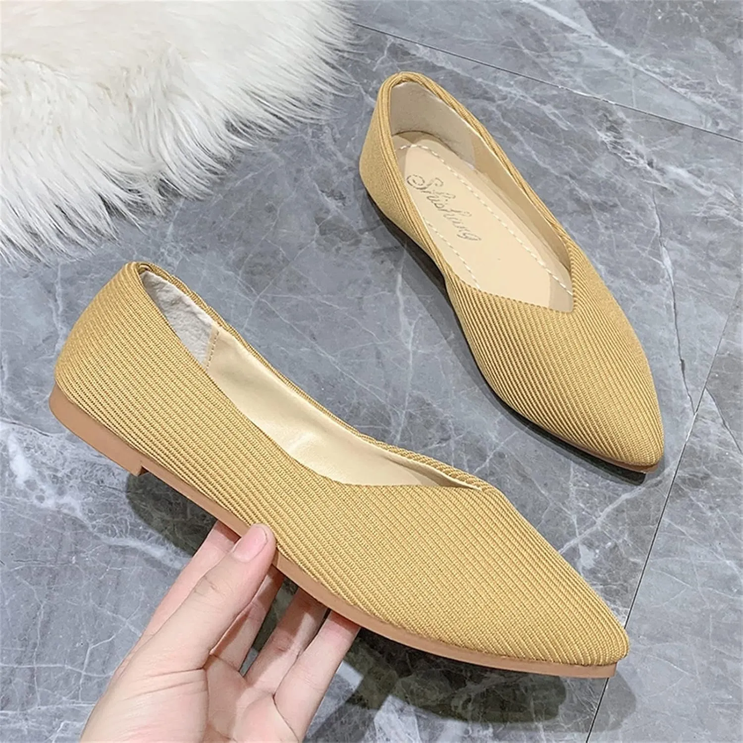 Girl Loafers Dress Shoes Ladies Fashion Solid Color Breathable Cloth Pointed Comfort Flat Casual Shoes Espadrilles Workout Gym Outdoor Shoes