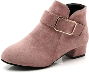 Girls Ankle Boots Kids Buckle Strap Dress Shoes Chunky Low Heel Winter Boots with Velvet Comfy Suede Chelsea Boots
