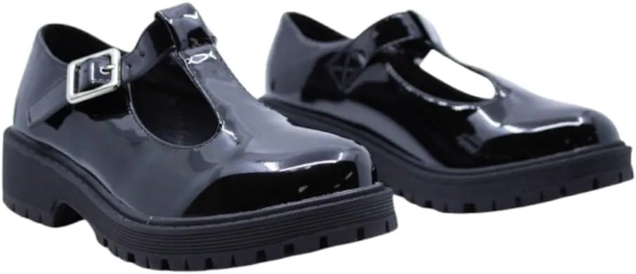 Girls Round Toe Ankle Strap Mary Jane School Shoes - Mary Jane Chunky Heel Platform Oxford Dress Pumps Shoe