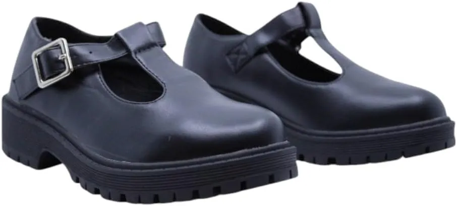 Girls Round Toe Ankle Strap Mary Jane School Shoes - Mary Jane Chunky Heel Platform Oxford Dress Pumps Shoe