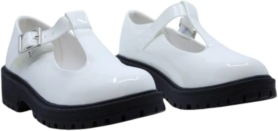 Girls Round Toe Ankle Strap Mary Jane School Shoes - Mary Jane Chunky Heel Platform Oxford Dress Pumps Shoe