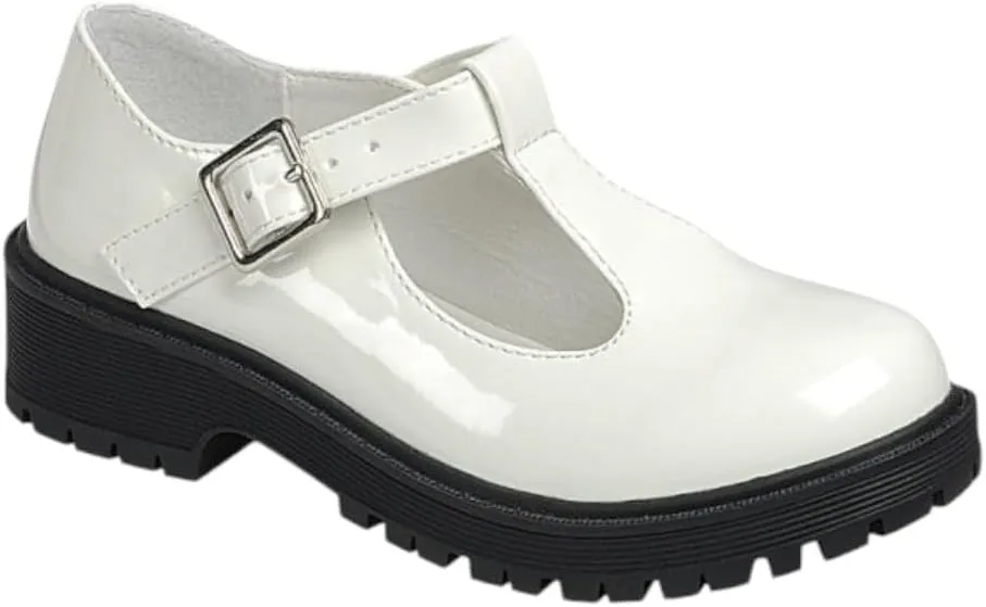 Girls Round Toe Ankle Strap Mary Jane School Shoes - Mary Jane Chunky Heel Platform Oxford Dress Pumps Shoe