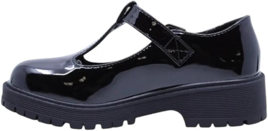 Girls Round Toe Ankle Strap Mary Jane School Shoes - Mary Jane Chunky Heel Platform Oxford Dress Pumps Shoe