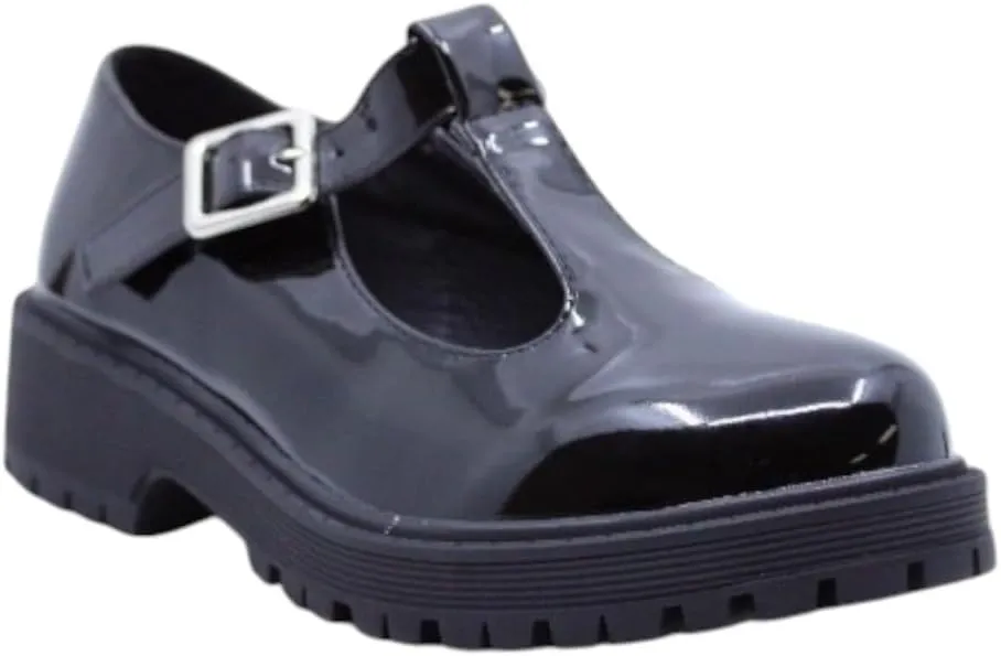 Girls Round Toe Ankle Strap Mary Jane School Shoes - Mary Jane Chunky Heel Platform Oxford Dress Pumps Shoe