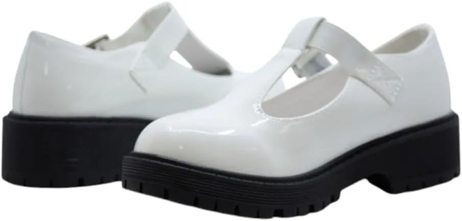 Girls Round Toe Ankle Strap Mary Jane School Shoes - Mary Jane Chunky Heel Platform Oxford Dress Pumps Shoe