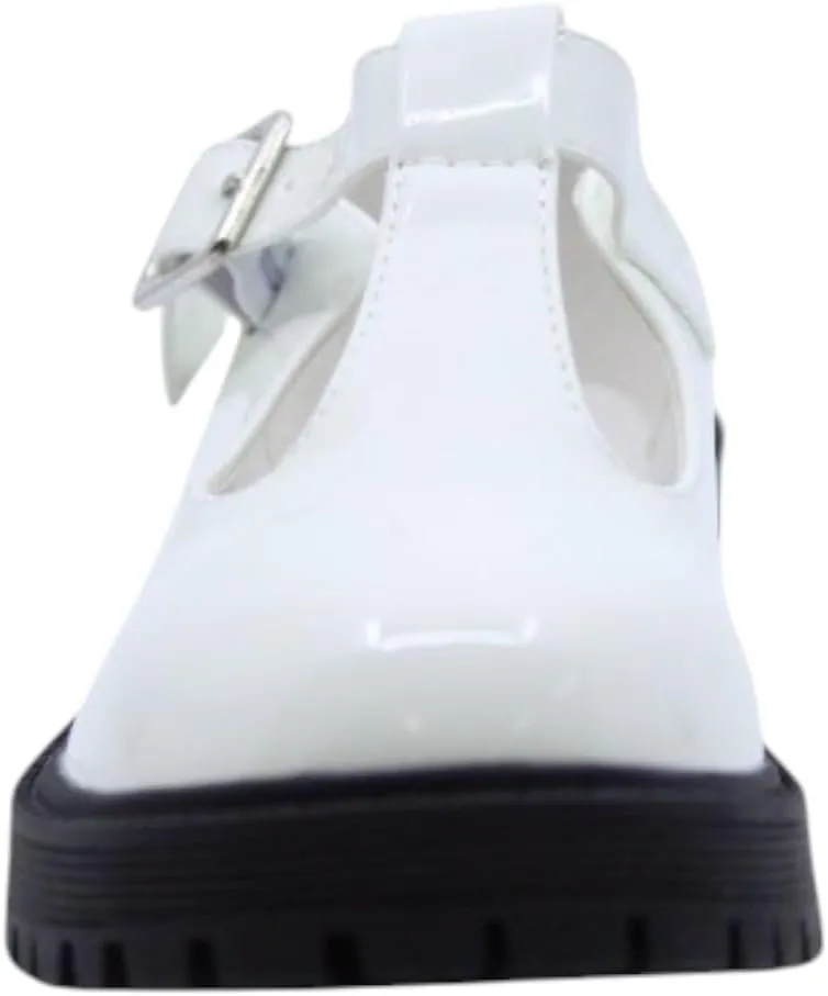 Girls Round Toe Ankle Strap Mary Jane School Shoes - Mary Jane Chunky Heel Platform Oxford Dress Pumps Shoe
