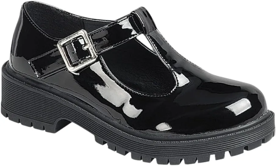 Girls Round Toe Ankle Strap Mary Jane School Shoes - Mary Jane Chunky Heel Platform Oxford Dress Pumps Shoe