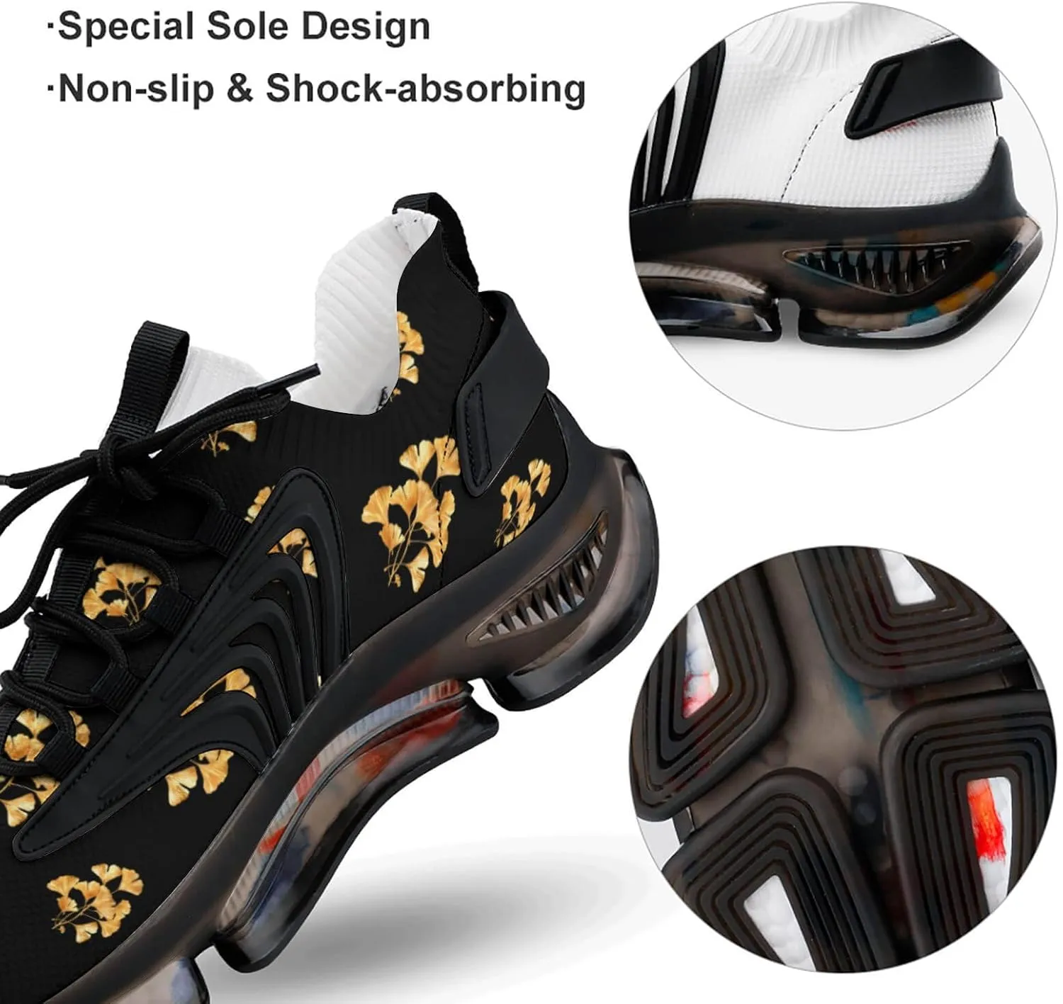 Golden Ginkgo Leaves Men's Running Shoes Lightweight Walking Shoe Breathable Sneaker