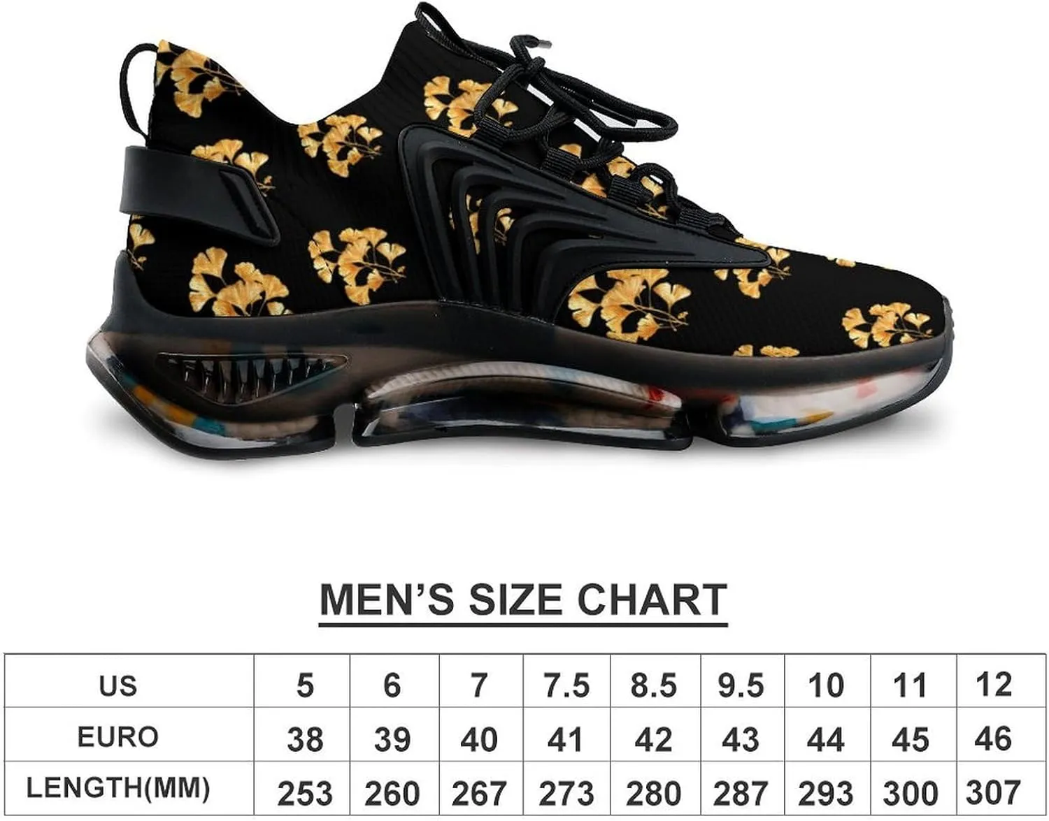 Golden Ginkgo Leaves Men's Running Shoes Lightweight Walking Shoe Breathable Sneaker