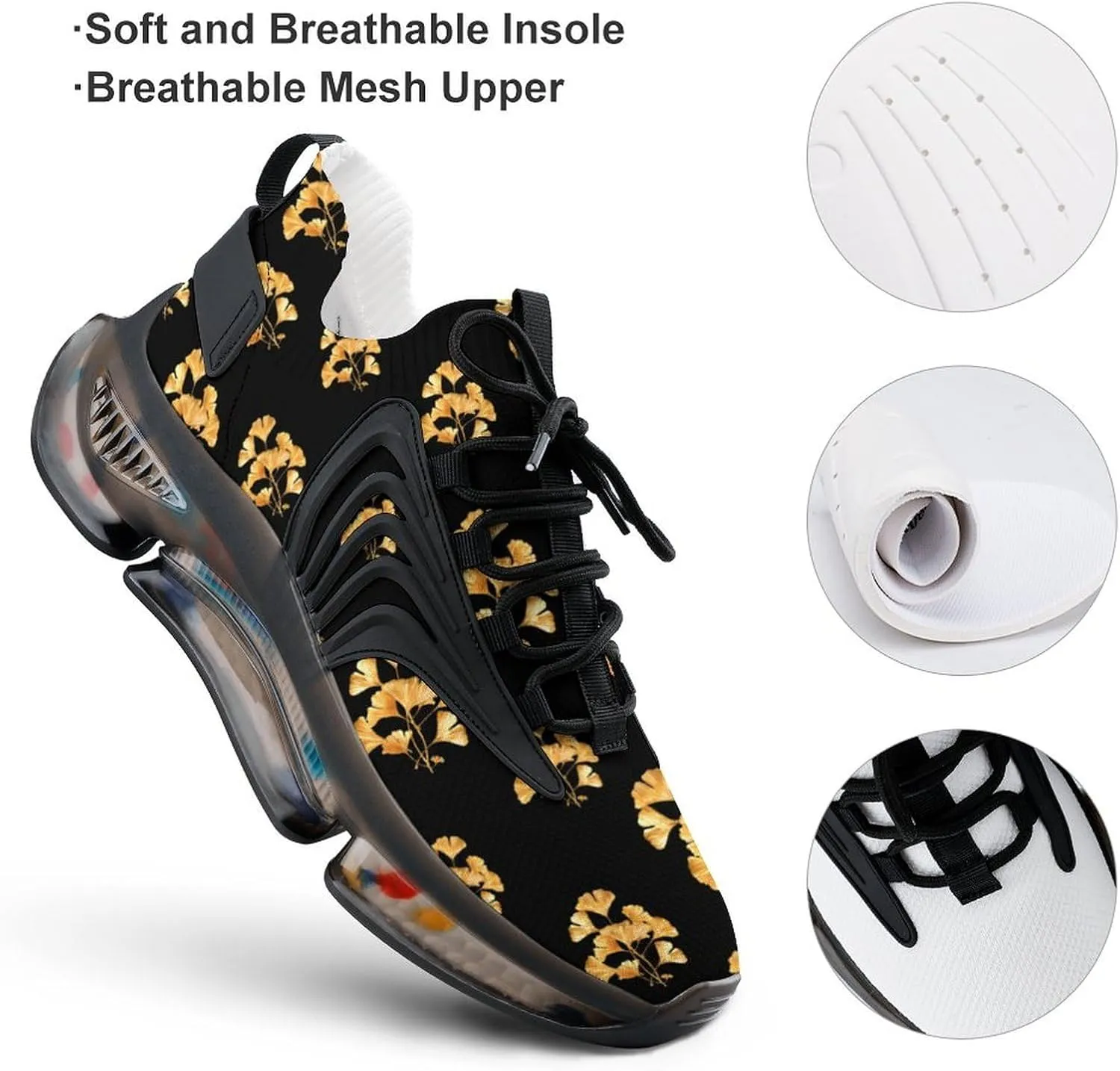 Golden Ginkgo Leaves Men's Running Shoes Lightweight Walking Shoe Breathable Sneaker