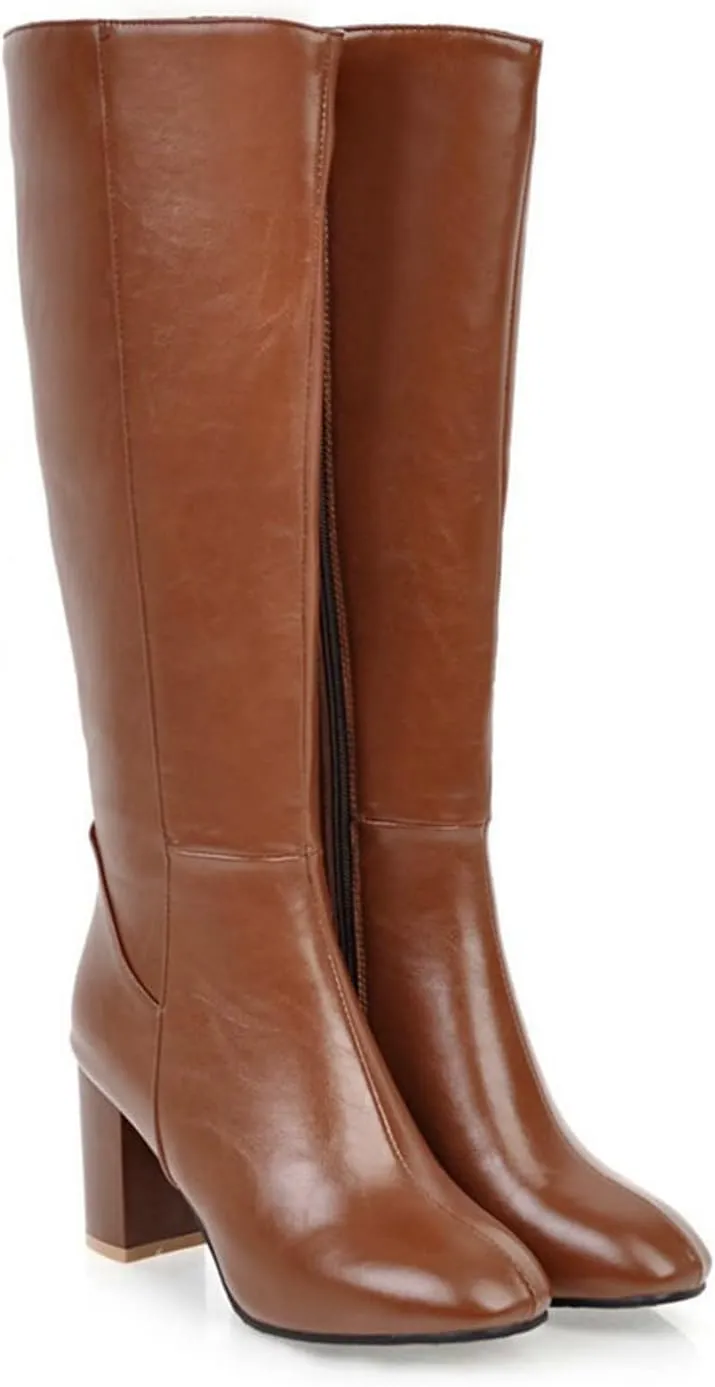hlysgo Women's Vintage Fashion Long Boots Waterproof Full Zipper High Heeled Knee High Leather Boots