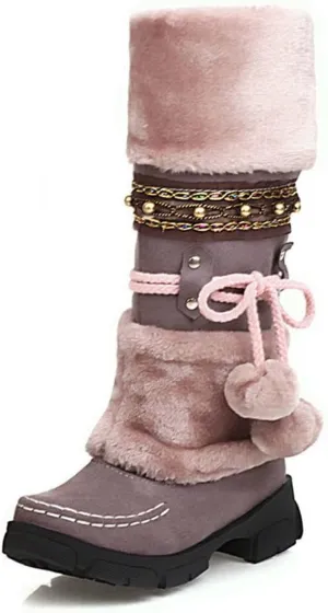JOEupin Women Cute Warm Boots Chunky Mid Heel Round Toe Winter Snow Ankle Booties