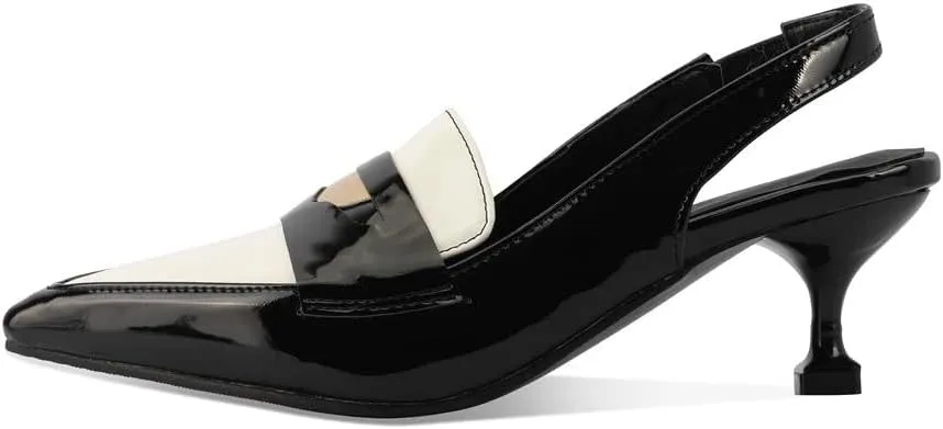 keleimusi Pointy Toe Kitten Penny Loafers Contrast Color-Block Leather Slingback Shoes