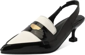 keleimusi Pointy Toe Kitten Penny Loafers Contrast Color-Block Leather Slingback Shoes