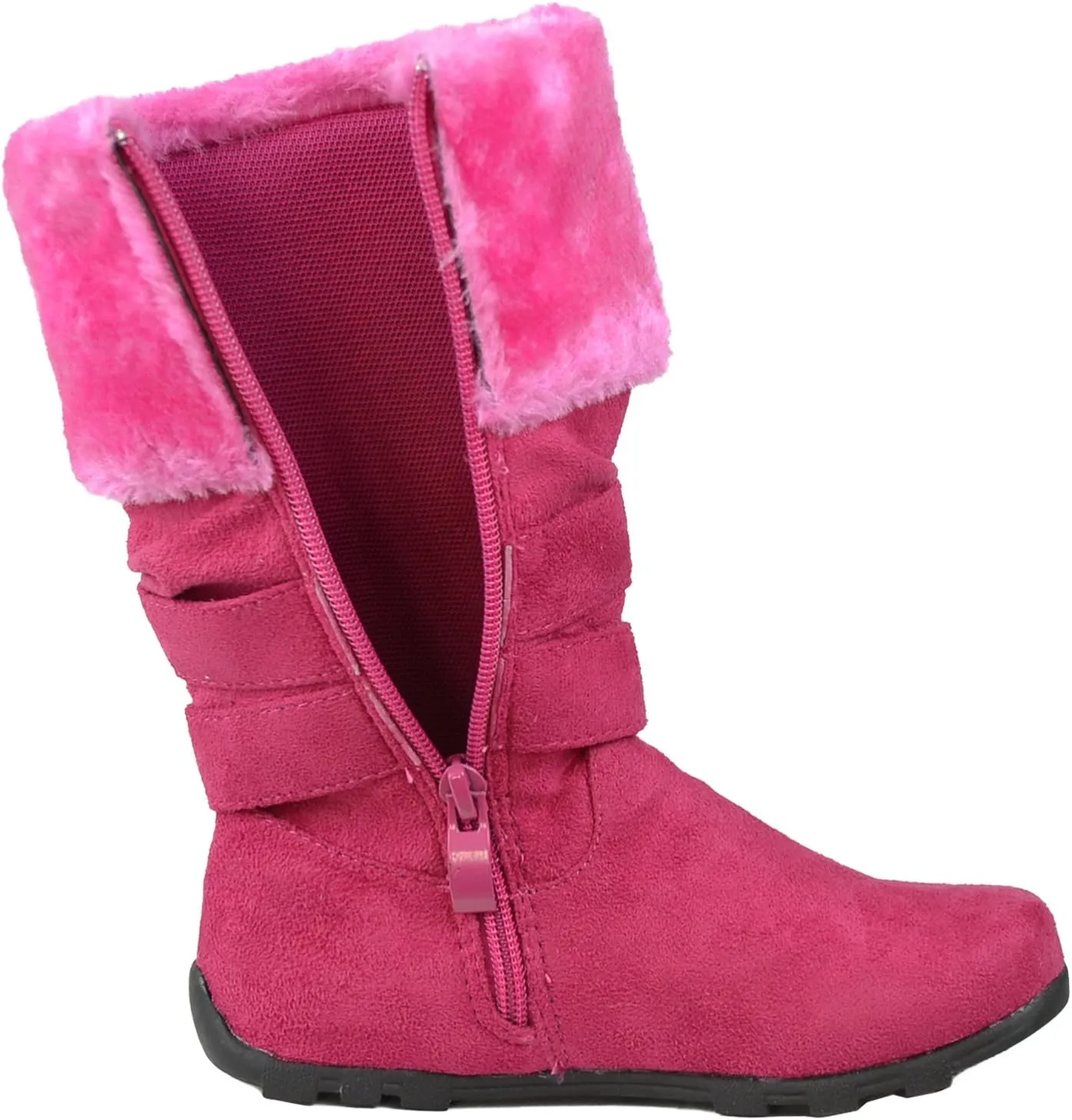 Kids Mid Calf Boots Fur Cuff Heart Buckle Accent Casual Comfort Shoes Pink