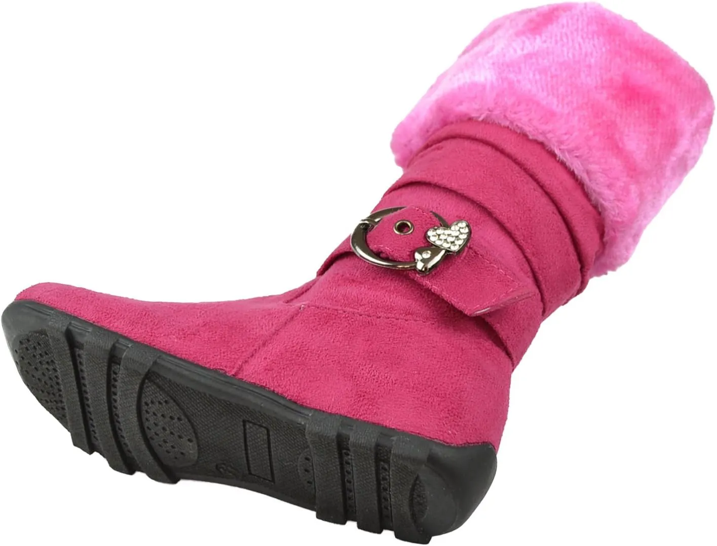 Kids Mid Calf Boots Fur Cuff Heart Buckle Accent Casual Comfort Shoes Pink