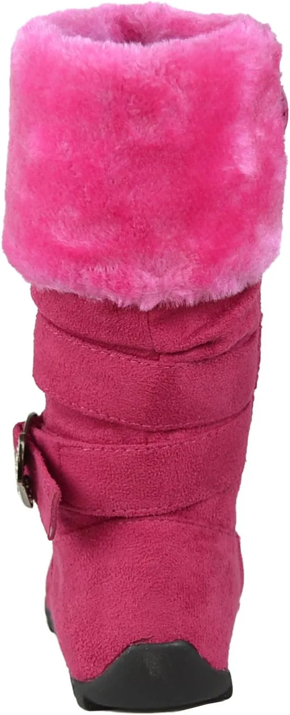 Kids Mid Calf Boots Fur Cuff Heart Buckle Accent Casual Comfort Shoes Pink