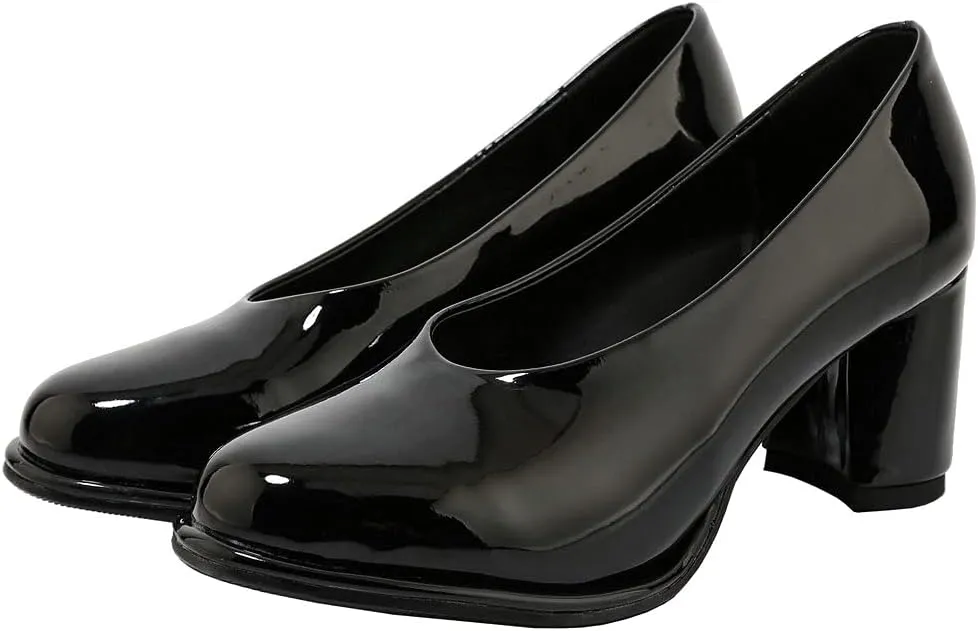 KOKOMOMO Womens Patent Leather Round Toe Chunky Heel Pumps Heeled Loafers