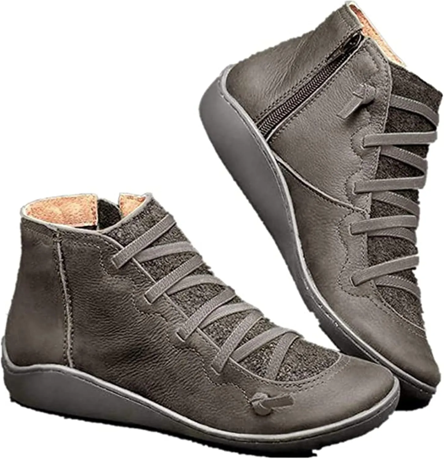 Lausiuoe Boots For Women Ankle Booties Sexy Low Heels Fashion Short Boots Side Zipper Western Casual Dressy Flat Boots