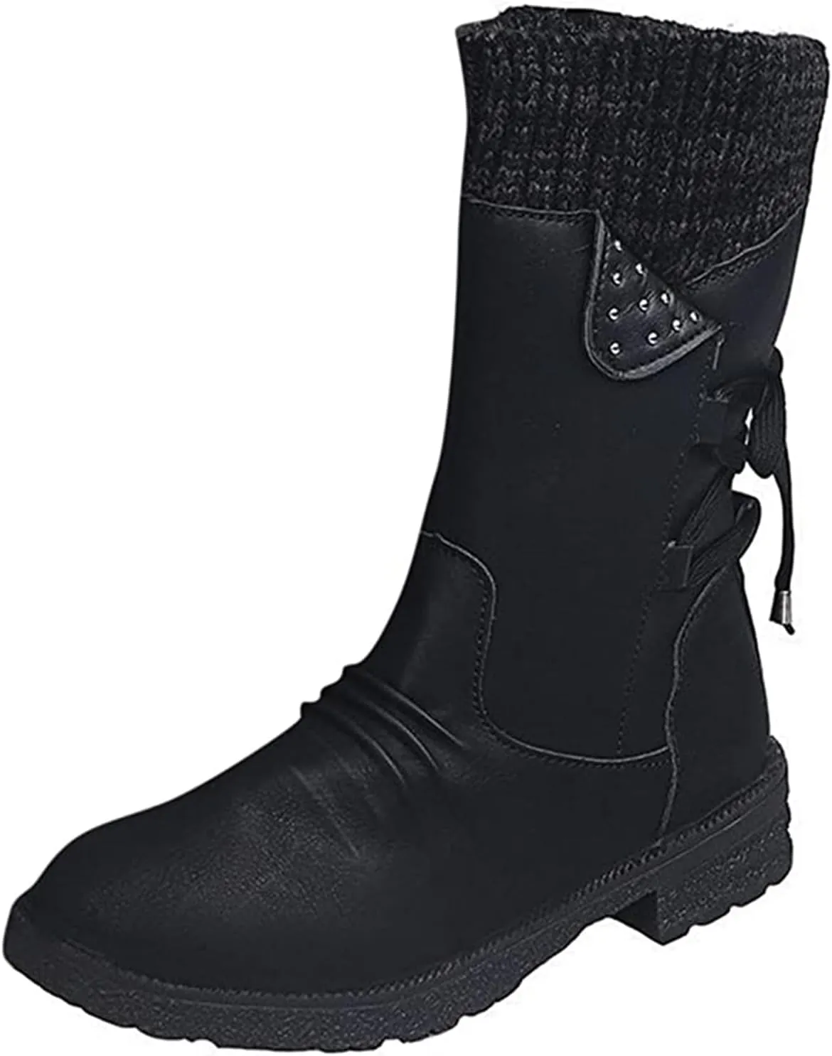 Lausiuoe Boots For Women Low Heel Mid Calf Winter Boots Side Zip Western Platform Hiking Booties Warm Non Slip Outdoor Shoes