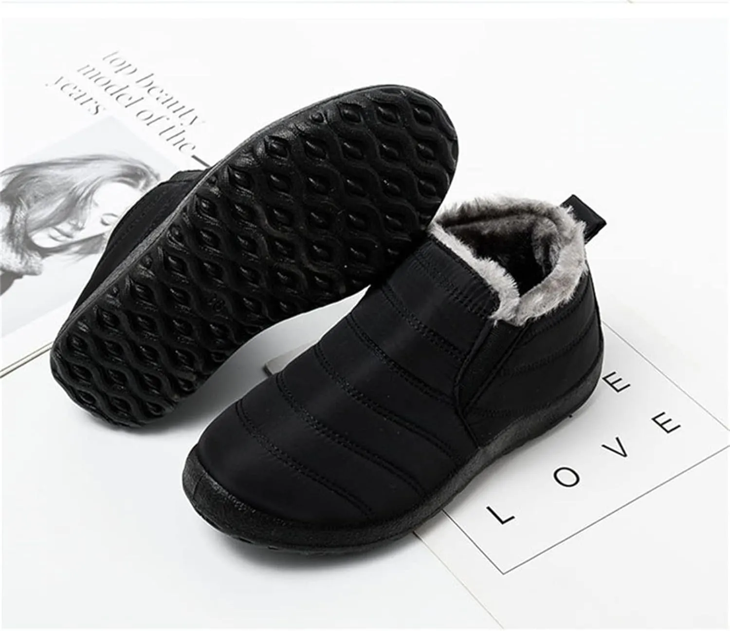 Lausiuoe Snow Boots For Women Waterproof Insulated Wide Width Winter Fur Lined Warm Slip On Ankle Booties Outdoor Shoes