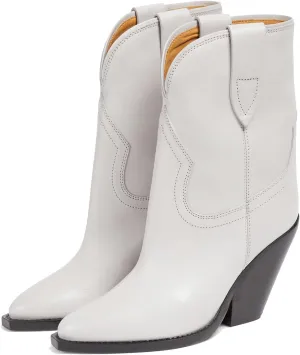 LEHOOR Women Cowboy Boots High Chunky Stacked Heel Western Mid calf Boots Pointy Closed Toe Wide Calf Pull On Suede Cowgirl Boot V Cut Dressy Winter Fall Short Riding Boots Vintage Classic 4-11 M US