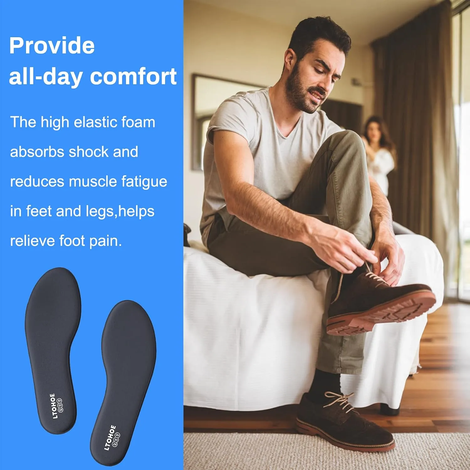 Memory Foam Insoles for Men, Replacement Shoe Inserts for Work Boot, Running Shoes, Hiking Shoes, Sneaker, Cushion Shoe Insoles Shock Absorbing for Foot Pain Relief, Comfort Inner Soles Grey US 8
