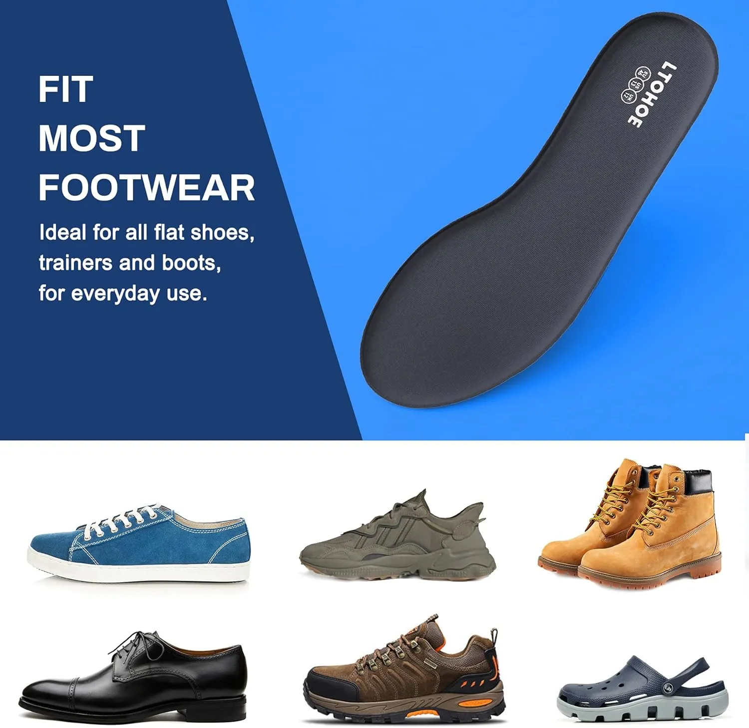 Memory Foam Insoles for Men, Replacement Shoe Inserts for Work Boot, Running Shoes, Hiking Shoes, Sneaker, Cushion Shoe Insoles Shock Absorbing for Foot Pain Relief, Comfort Inner Soles Grey US 8