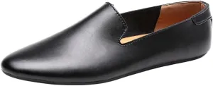 Men's Genuine Leather Loafers Tuxedo Shoes, Pointed Toe, Anti-Slip, Slip-Resistant, Flat Heel, Classic Dress Slip-Ons