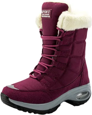 Men's Hiking Boot Wool Warm Lace Up Mid Calf Boots Insulated Thick Bottom Snow Boots Air Cushion Winter Boots