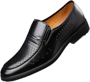 Men's Hollow Solid Colour Vintage Slip On Penny Loafer Shoes Luxury Round Toe Slip-On Lug Sole Office Business Dress Shoes