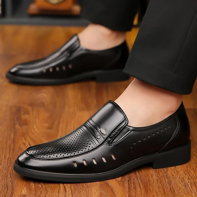 Men's Hollow Solid Colour Vintage Slip On Penny Loafer Shoes Luxury Round Toe Slip-On Lug Sole Office Business Dress Shoes