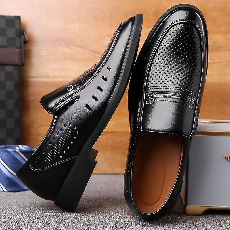 Men's Hollow Solid Colour Vintage Slip On Penny Loafer Shoes Luxury Round Toe Slip-On Lug Sole Office Business Dress Shoes