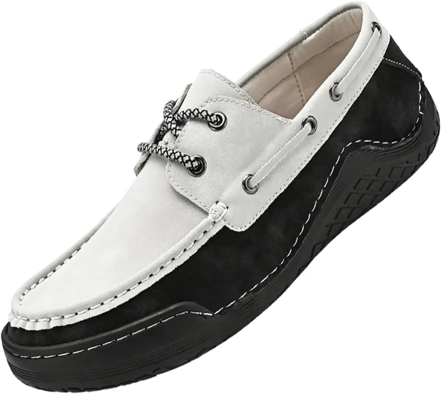 Men's Leather Loafers & Slip-On Lace Up Retro Round Toe Leather Comfortable Driving Shoes Fashionable Non-Slip Walking Shoes