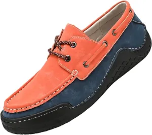Men's Leather Loafers & Slip-On Lace Up Retro Round Toe Leather Comfortable Driving Shoes Fashionable Non-Slip Walking Shoes