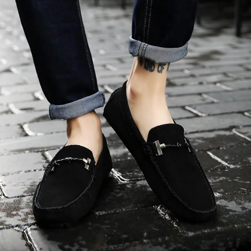 Men's Leather Loafers - Comfortable Slip-On Driving Shoes, Lightweight Slip-Resistant, Classic Nubuck for Casual, Work, and Wedding