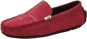 Men's Leather Loafers - Round Toe Suede Slip-Ons, Comfortable & Slip-Resistant Driving Shoes, Flat Heel for Party & Outdoor Wear