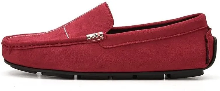 Men's Leather Loafers - Round Toe Suede Slip-Ons, Comfortable & Slip-Resistant Driving Shoes, Flat Heel for Party & Outdoor Wear