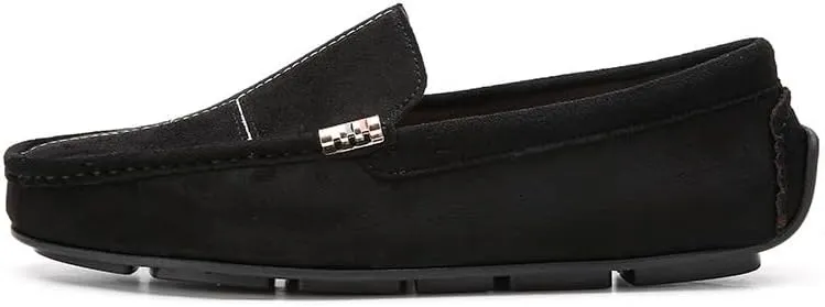 Men's Leather Loafers - Round Toe Suede Slip-Ons, Comfortable & Slip-Resistant Driving Shoes, Flat Heel for Party & Outdoor Wear